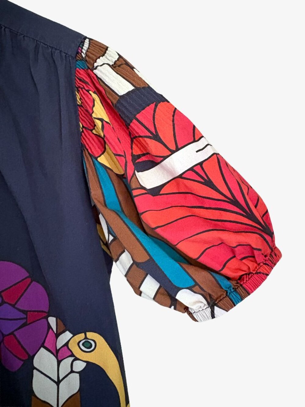 Carolina K Valerie Tropical Motif Pleated Kaftan Midi Shirt Dress - Picture 5 of 13